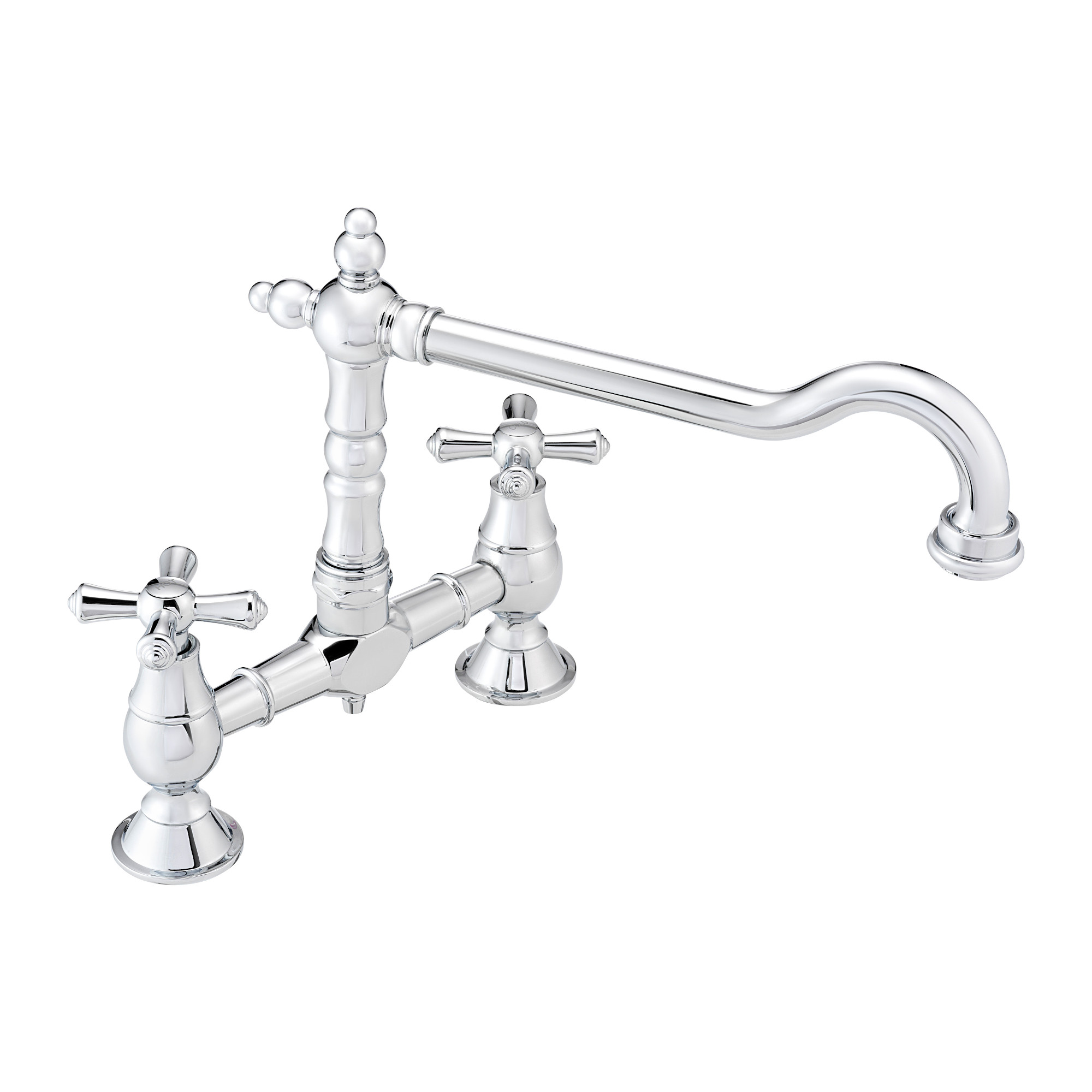 ENKI, Langley, KT113, Chrome, Traditional Bridge Kitchen Sink Mixer Tap for Basin, Brass Construction, with Twin Levers & Swivel Spout Perfect for Double Bowl Sinks, Compression Valves image